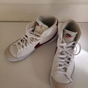 Nike White and Red High-Top Sneakers